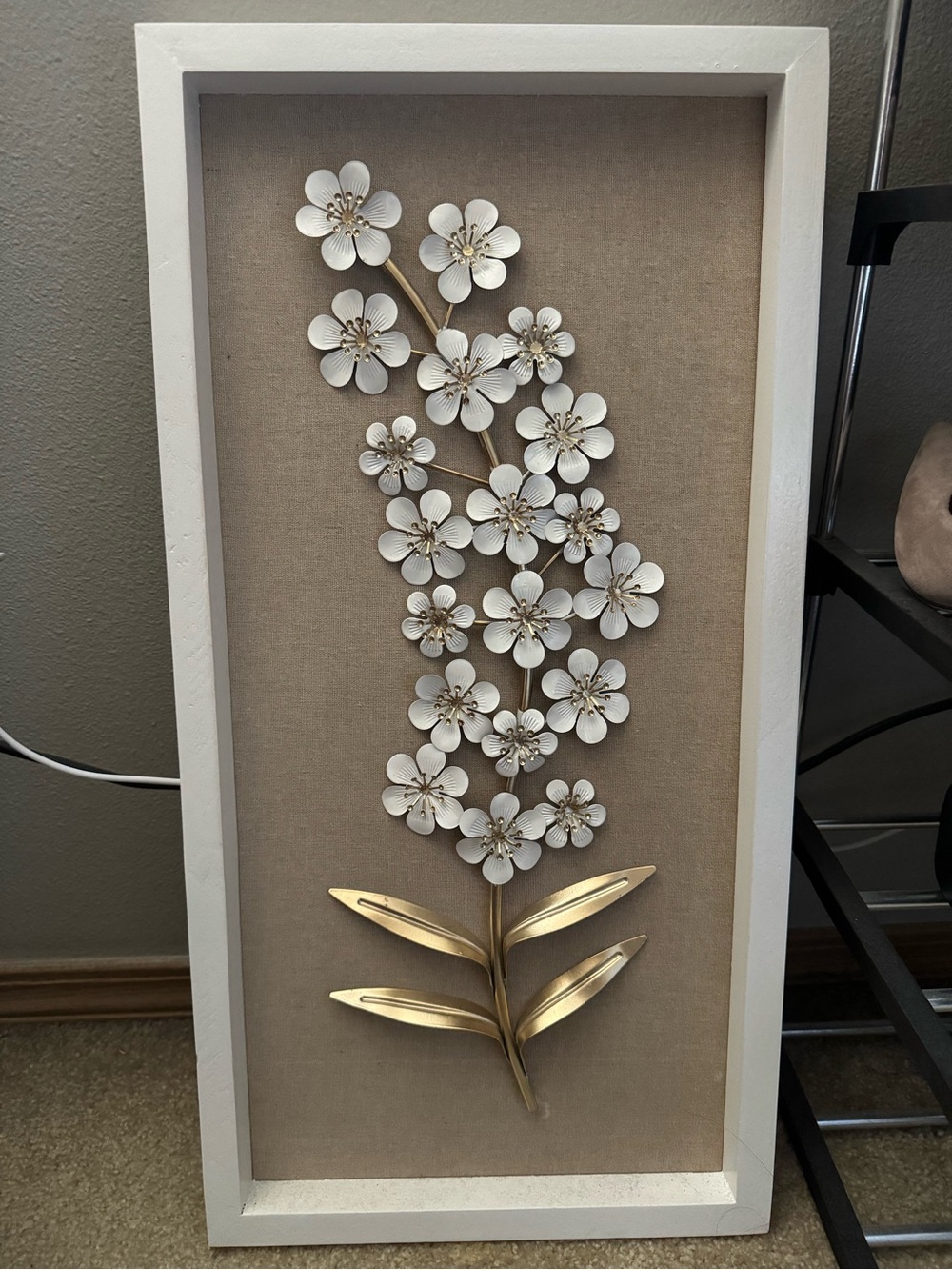 Framed White and Gold Floral Wall Accent - Home Accents Picture Frames